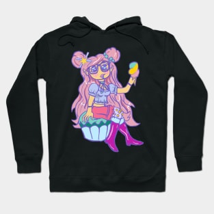 Kawaii Chibi Pastel Girl Sitting On Cupcake Eating Ice Cream Hoodie